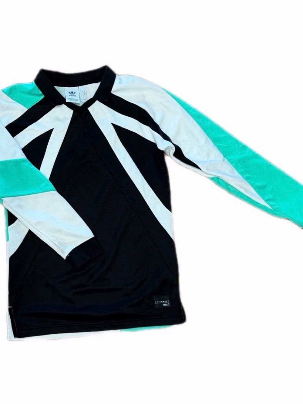 Adidas Long-Sleeve Athletic Top in Black, White & Teal Size S